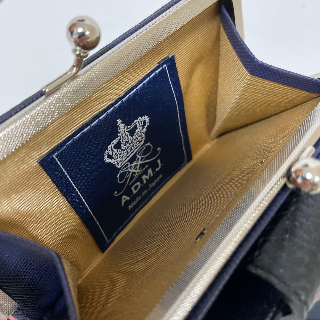 A.D.M.J. レザー アールデコ 二つ折り ミニ財布 がま口 スワロ 美品