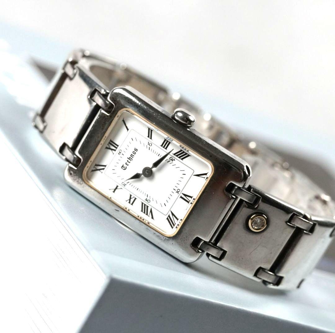 Technos 銀無垢 ローマン クオーツ 腕時計 ダイヤ Silver925 - メルカリ