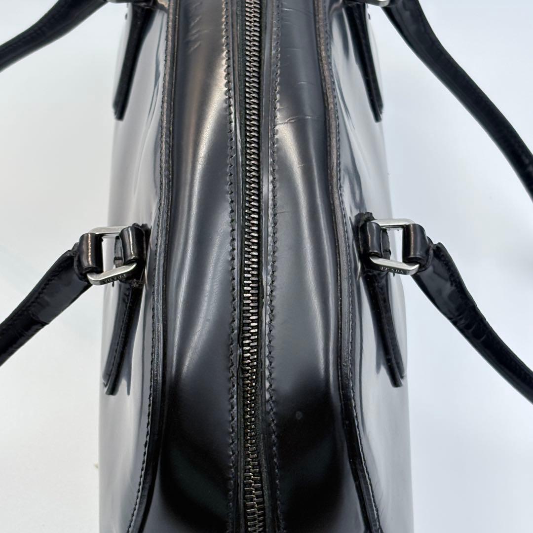 希少PRADAエナメルレザーミニボストンハンドバッグ美品ブラック南京錠