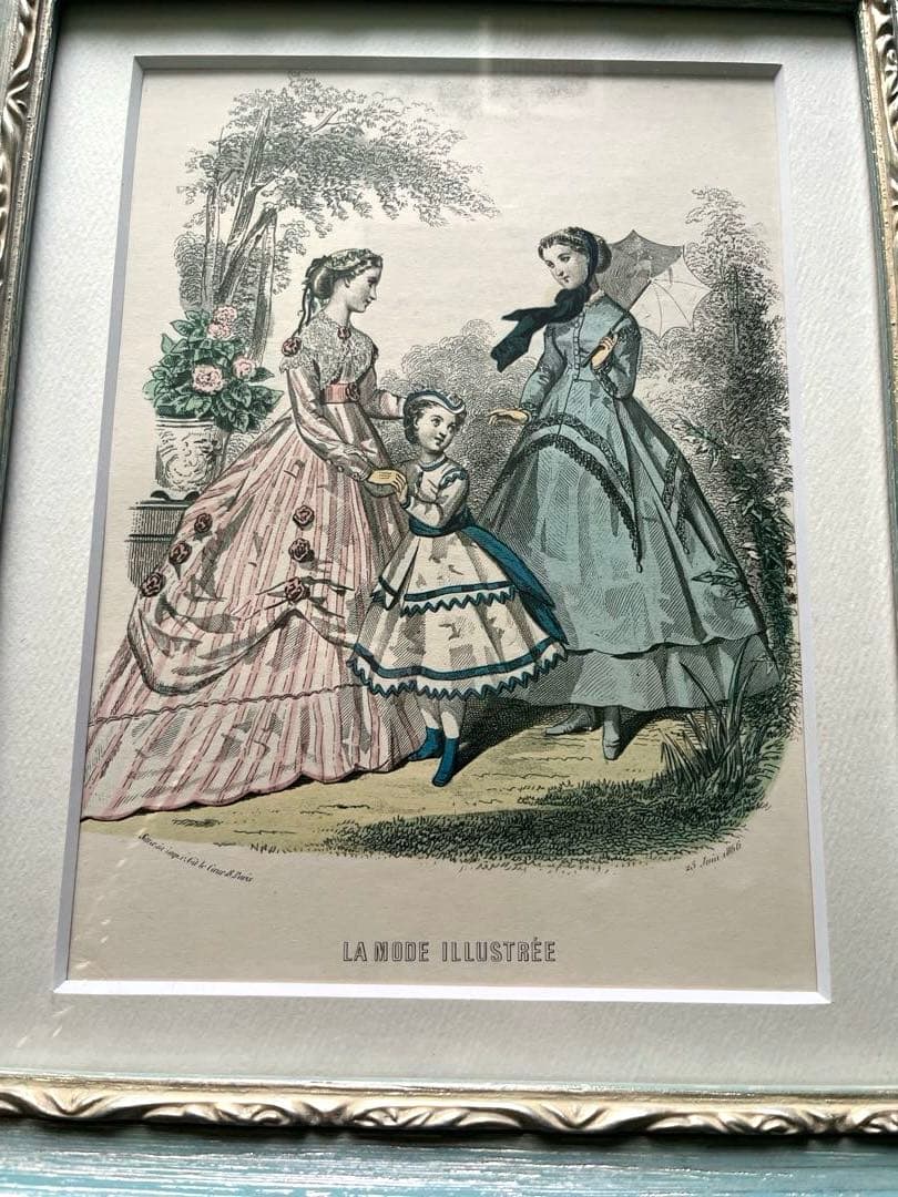 フランスアンティーク銅版画 夫人画 ラ・モード・イリュストレ 額装品