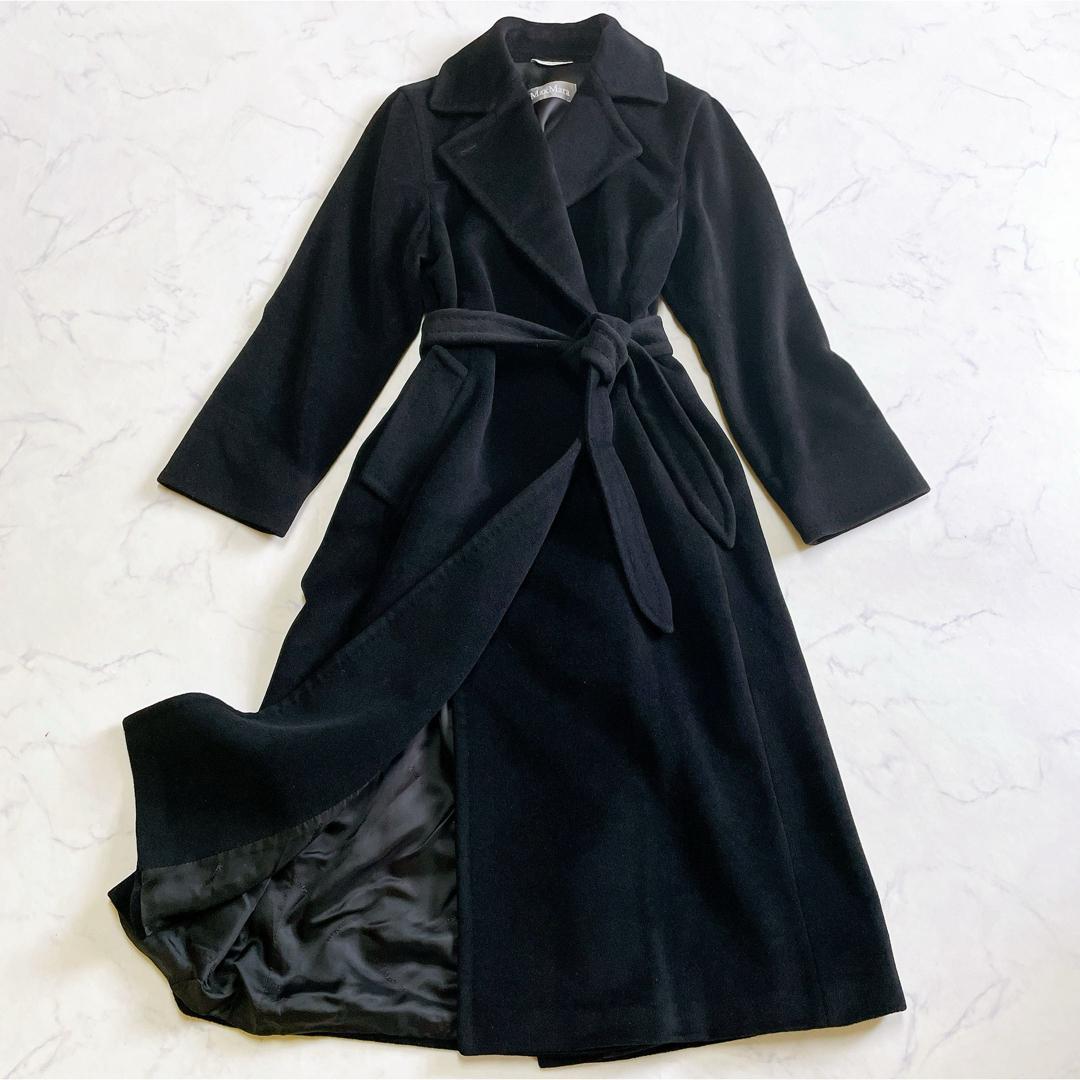 美品 マックスマーラ ベルテッドロングコート バージンウール アンゴラ