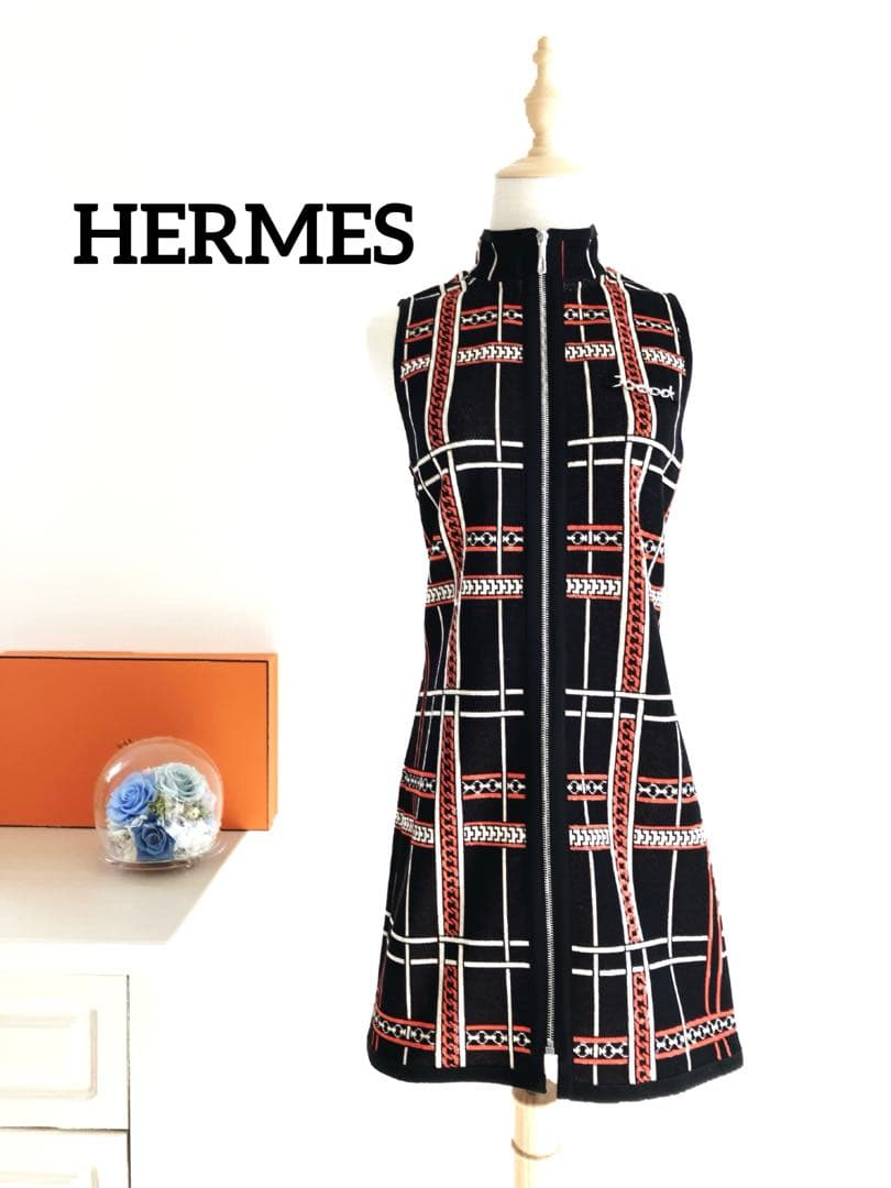 新品 HERMES タータンチェック柄 ジップアップ　ジレ　アウター　ワンピース タータンチェックのAラインワンピース☆ - 大きいサイズの韓国