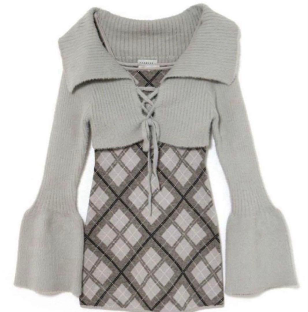 BUBBLES レースアップニットワンピース M - メルカリ