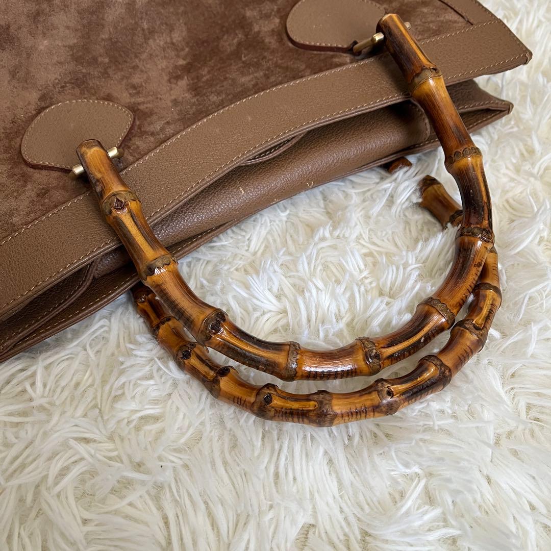 GUCCI ブラウン スエード トートバッグ バンブーハンドル GUCCI