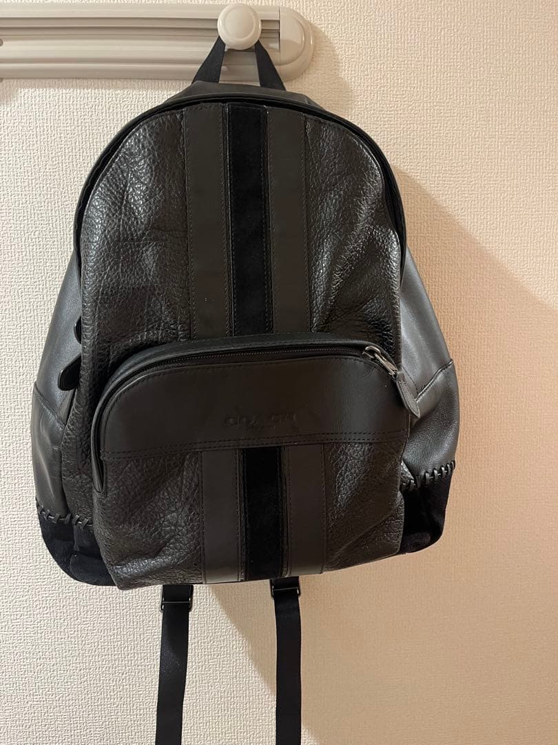 COACH 黒レザー ストライプバックパック