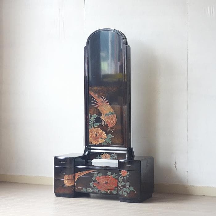 アンティーク　蒔絵　三面鏡　鏡台　漆芸　伝統工芸　骨董　古美術　古家具 芸術的な絵付け◇時代物 漆芸蒔絵中皿 古漆器 骨董/antiques 古民家