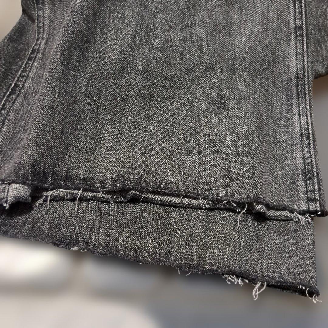 DOUDOU○グレー裾フリンジデニムジャンスカ ジャンパースカート