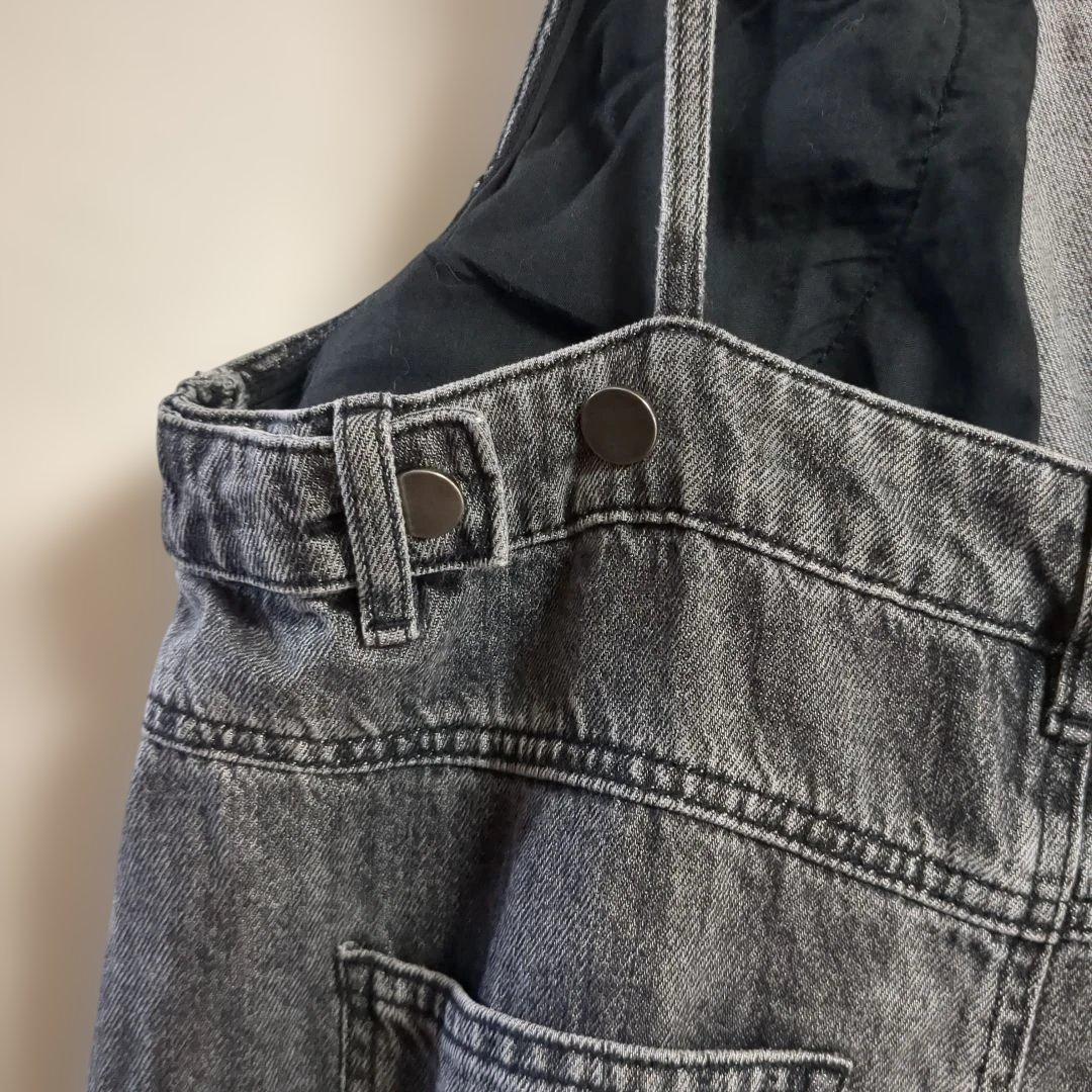 DOUDOU○グレー裾フリンジデニムジャンスカ ジャンパースカート