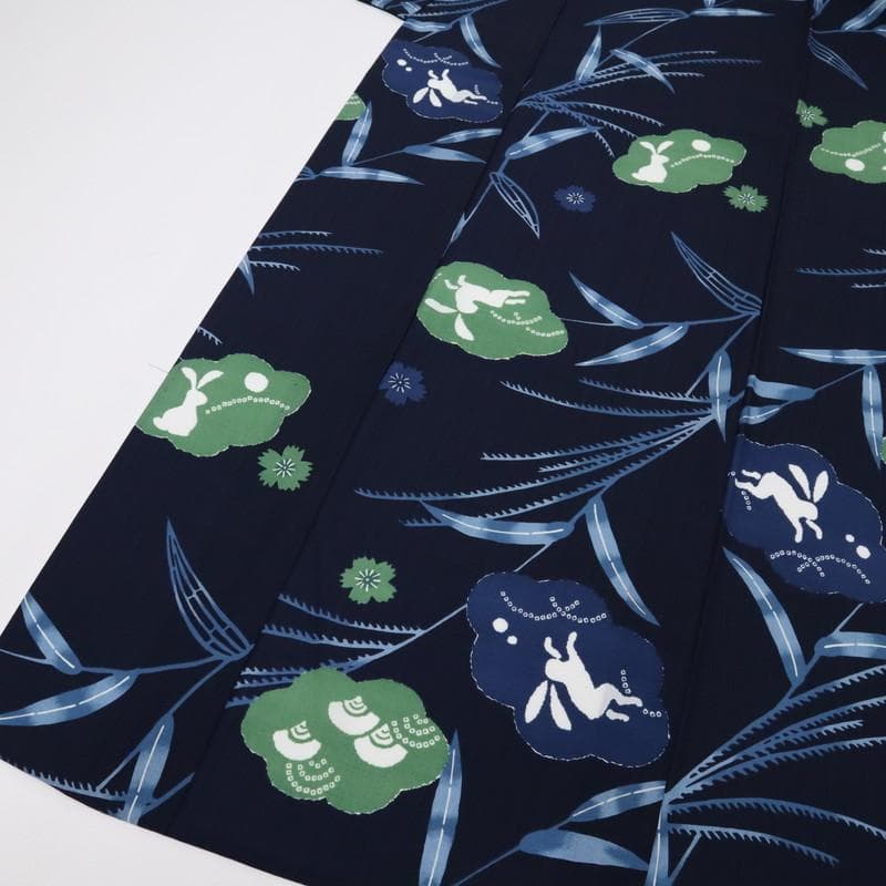 《洗える浴衣♪セオアルファ◆雲文に飛びうさぎ■夏着物■紺色◆化繊◆UA5-42》