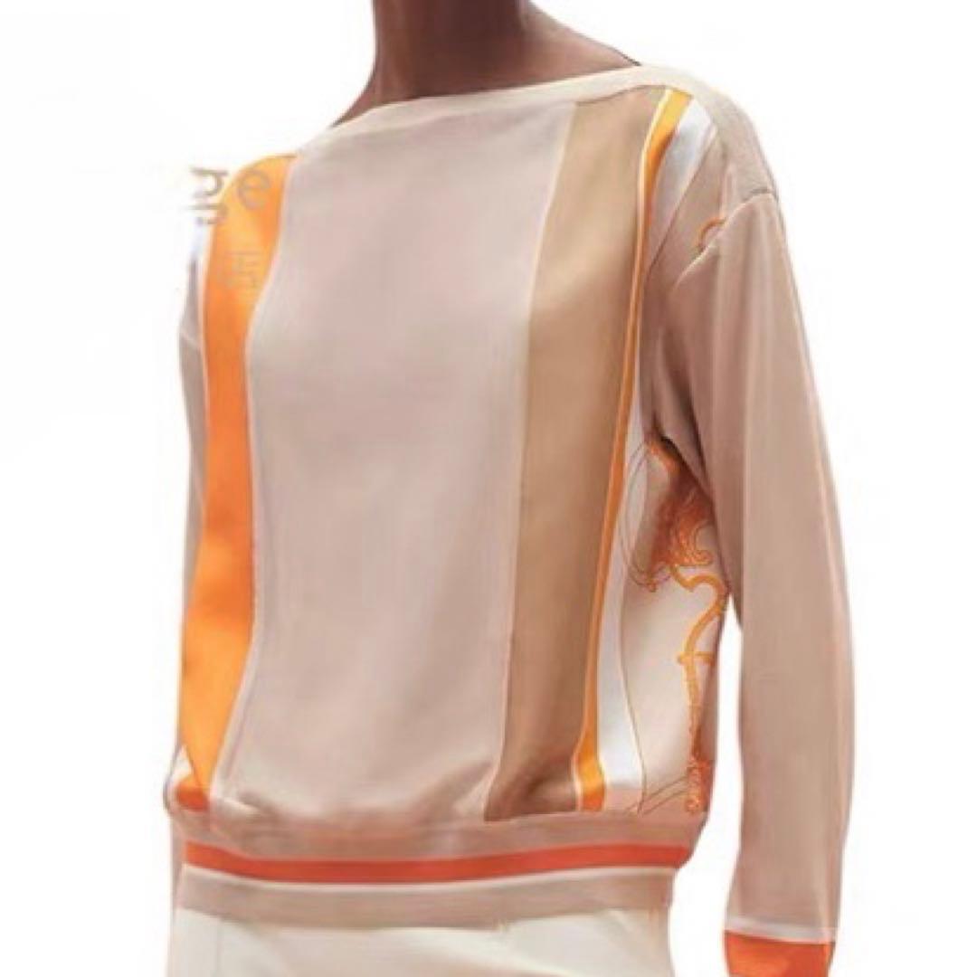 スカーフシルク地とニットの高品質マダムトップスセーター