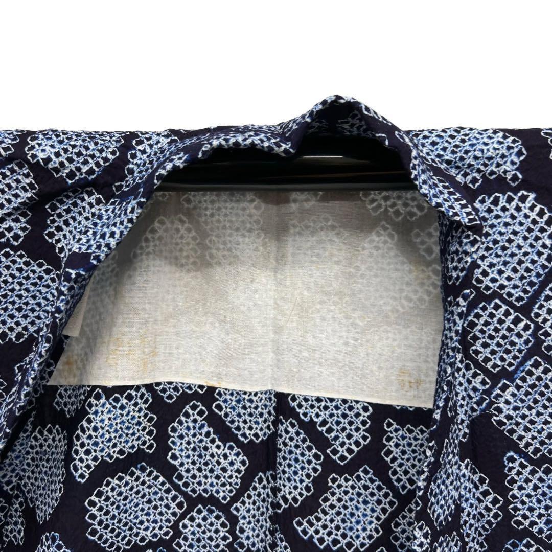 浴衣 有松鳴海絞り 花模様 ネイビー系 着物 054w d - メルカリ