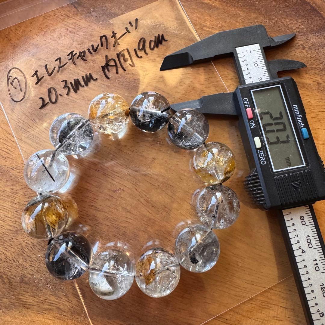④凹有　天然石 20.5mm エレスチャルクォーツ　内周19cm ブレスレット