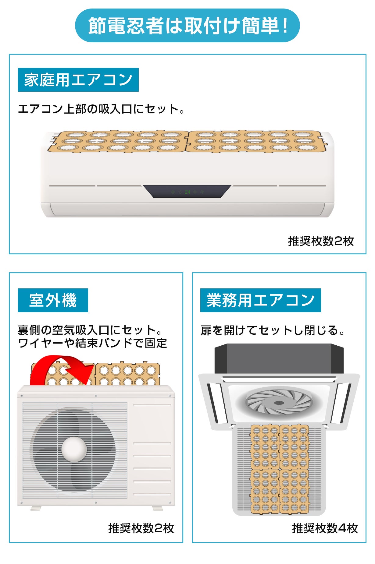 エアコン革命！置くだけ超簡単！夏の電気代は特許取得【節電忍者】で