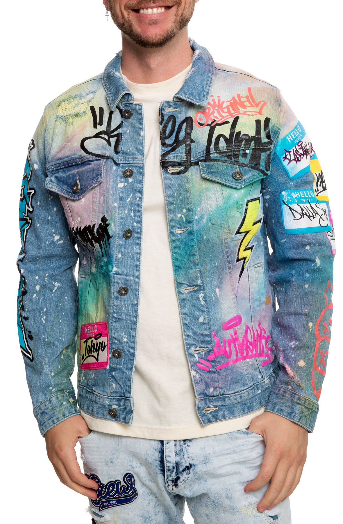 SMOKE RISE Paint Graphic Denim Jacket JJ20239-HTHBL - Shiekh