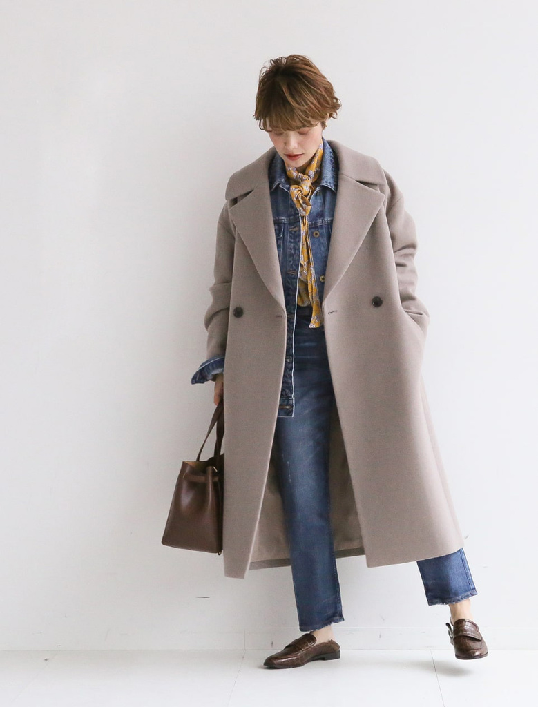 スピック&スパン wフェイスビッグカラーコート ネイビー 36