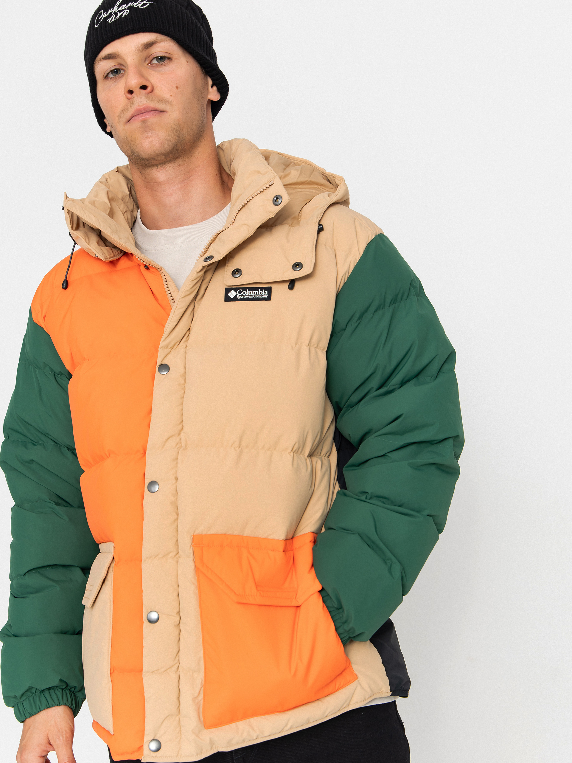 Columbia Jacket Wallowa Down Hooded - black, beige, green, orange