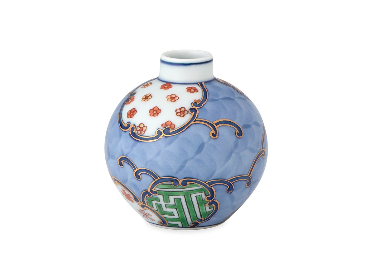 源右衛門窯 染錦古代花鳥図 美品 花瓶 木箱入り 源右衛門窯 染錦古代