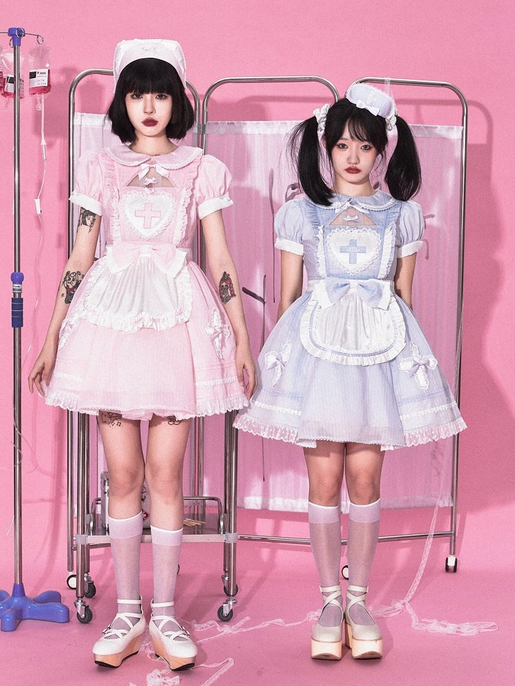 Showa Hospital Peter Pan Collar Short Sleeves Nurse Lolita Dress OP