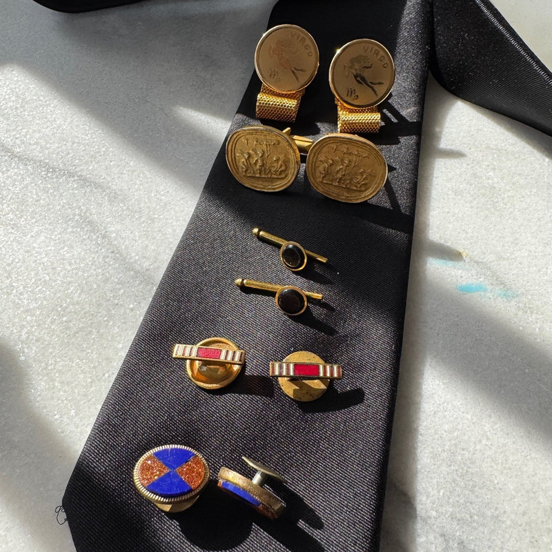 Vintage Cufflinks - Zodiac, Intaglio, Enamel, Lapis Lazuli