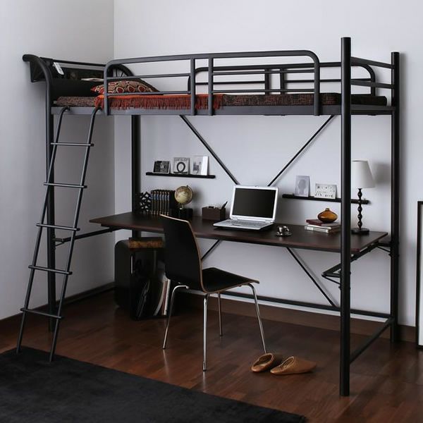 3段可動デスク＆コンセント宮棚付きロフトベッド 【Studio