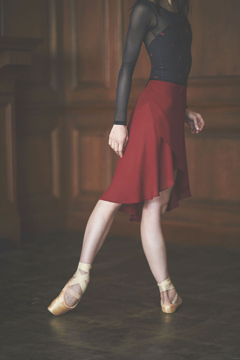 stina / black ribbon wrap skirt / bordeaux