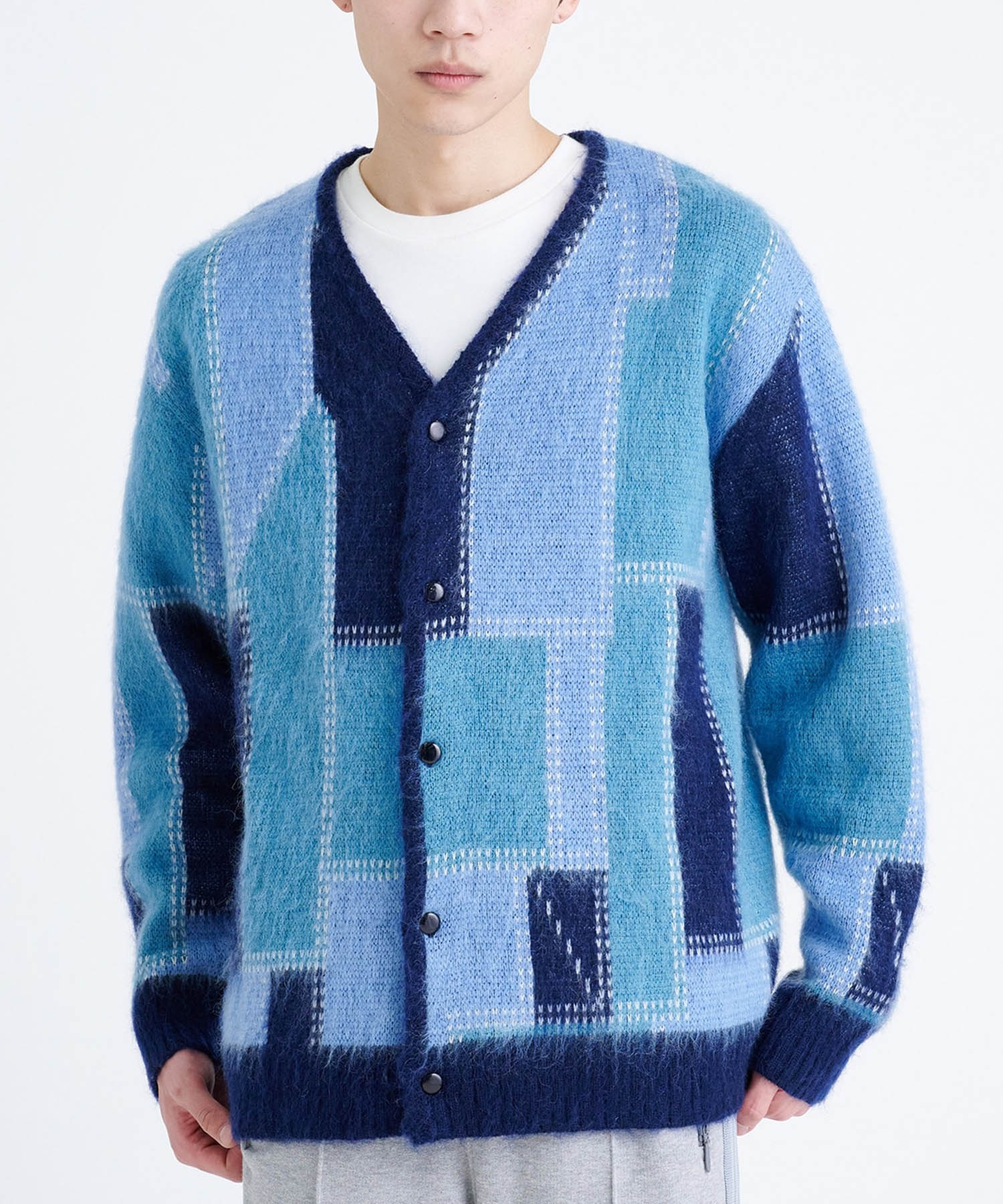 Needles モヘアカーディガン チェック S ボタン傷あり NEEDLES