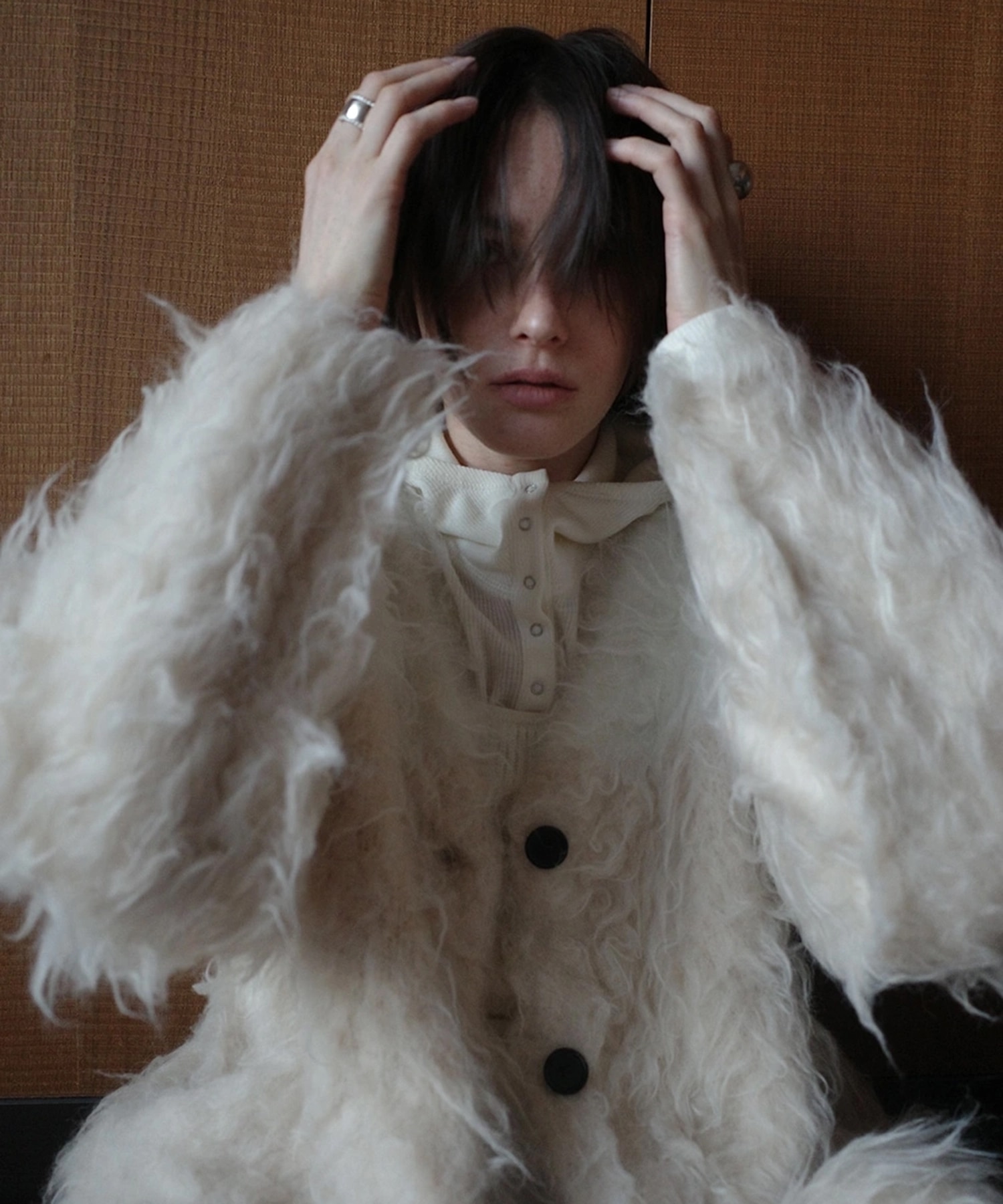 BI COLOR SHAGGY KNIT CARDIGAN(1 IVORY): CLANE: WOMENS｜ STUDIOUS