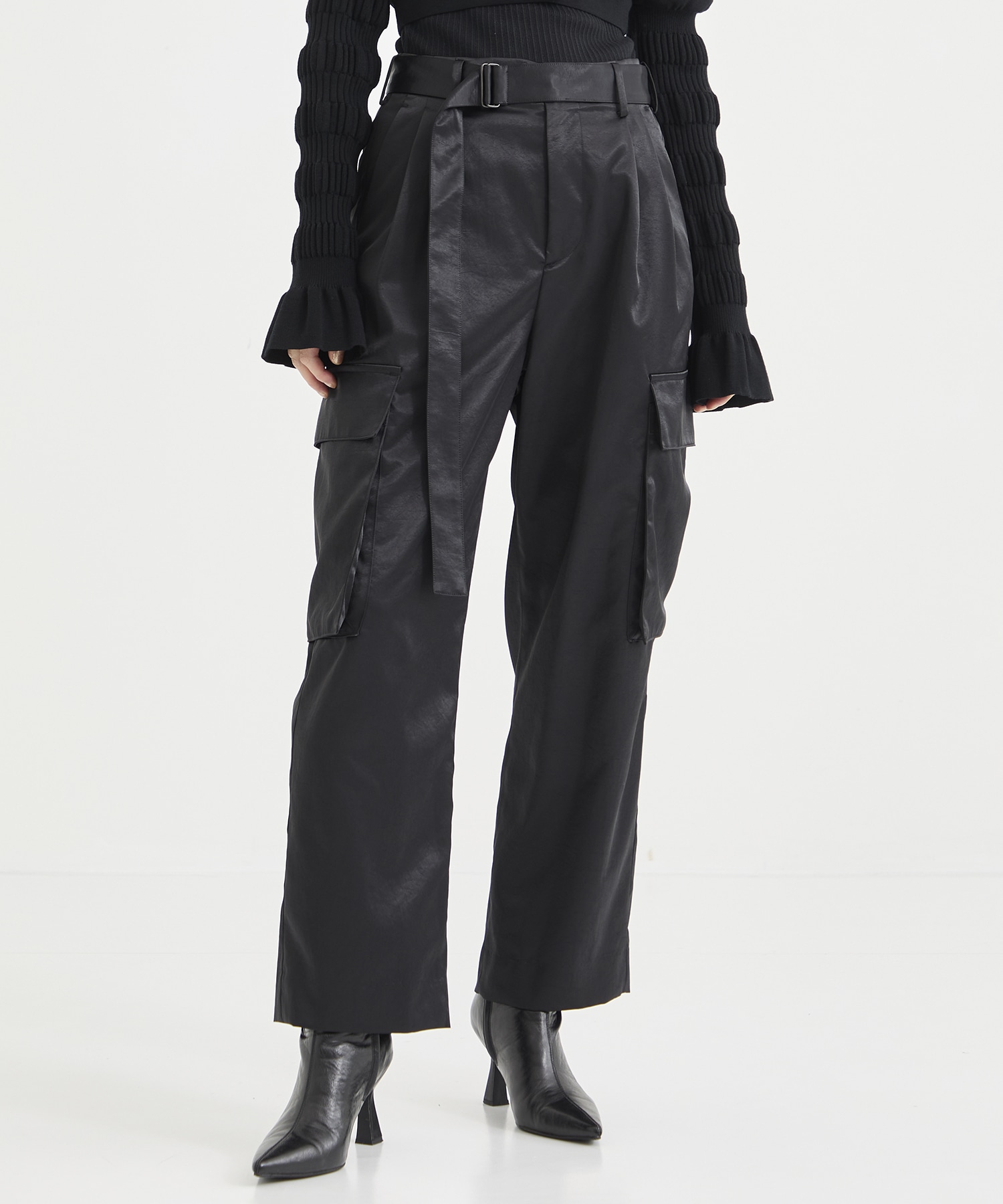 Satin belted cargo pants(0 BLACK): 08sircus: WOMENS｜ STUDIOUS