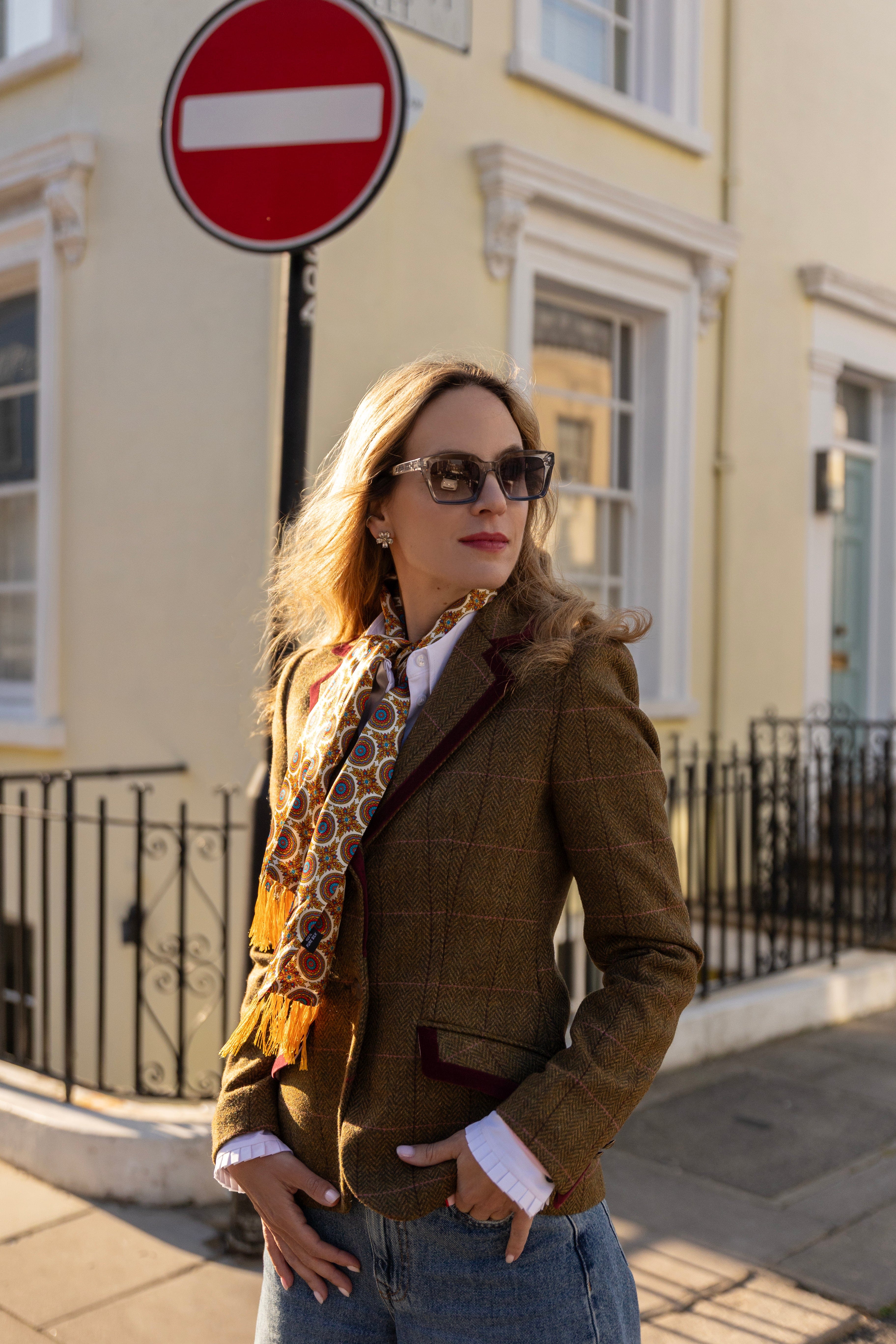 Aubrey Herringbone Tweed Jacket - Vintage Olive and Red Wine