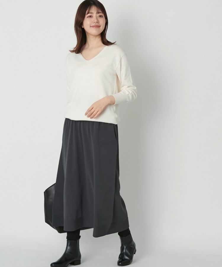 SAIFUKU/のびるニットロングスカート ポケット付き -スカート丈の調整