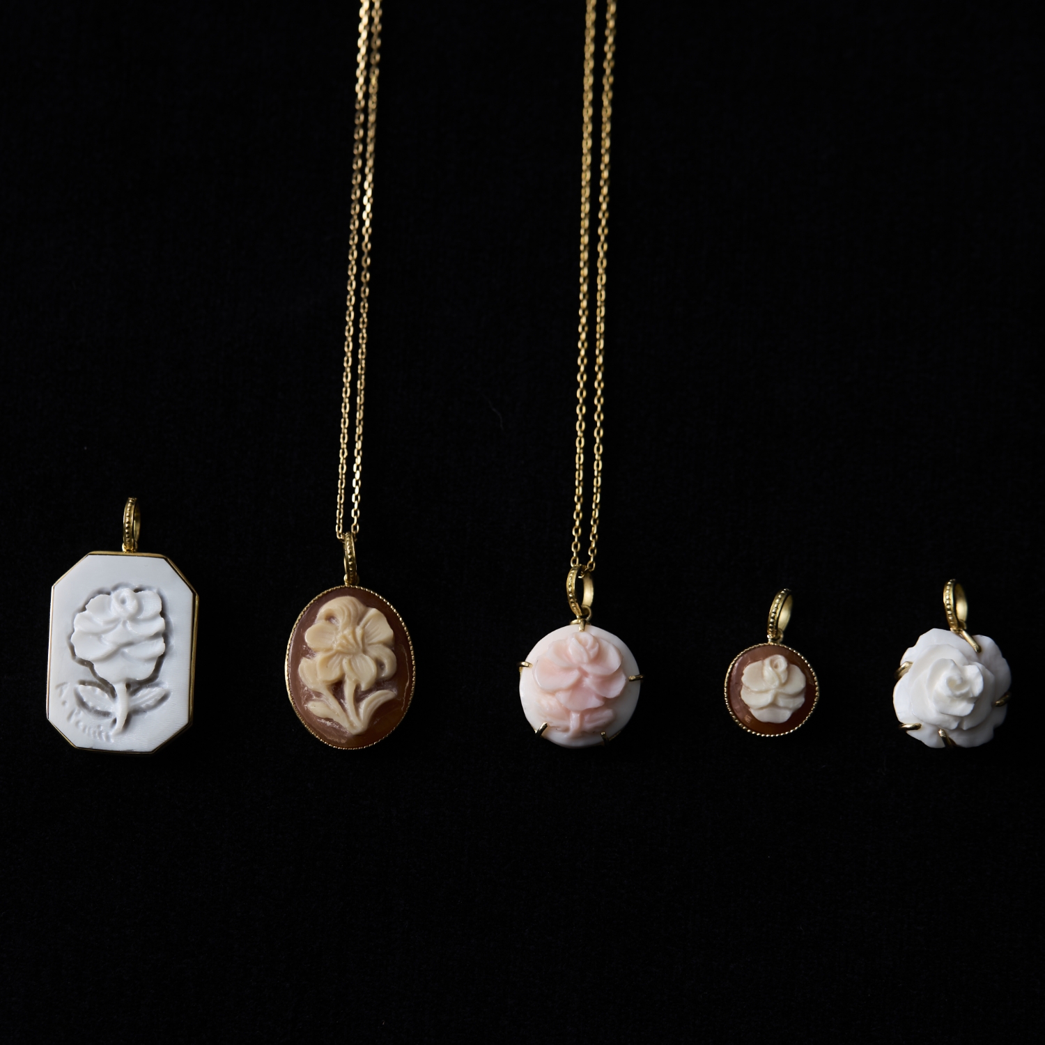 La mascotte 18K コンクシェル カメオ小鳥のトップ La mascotte 18K