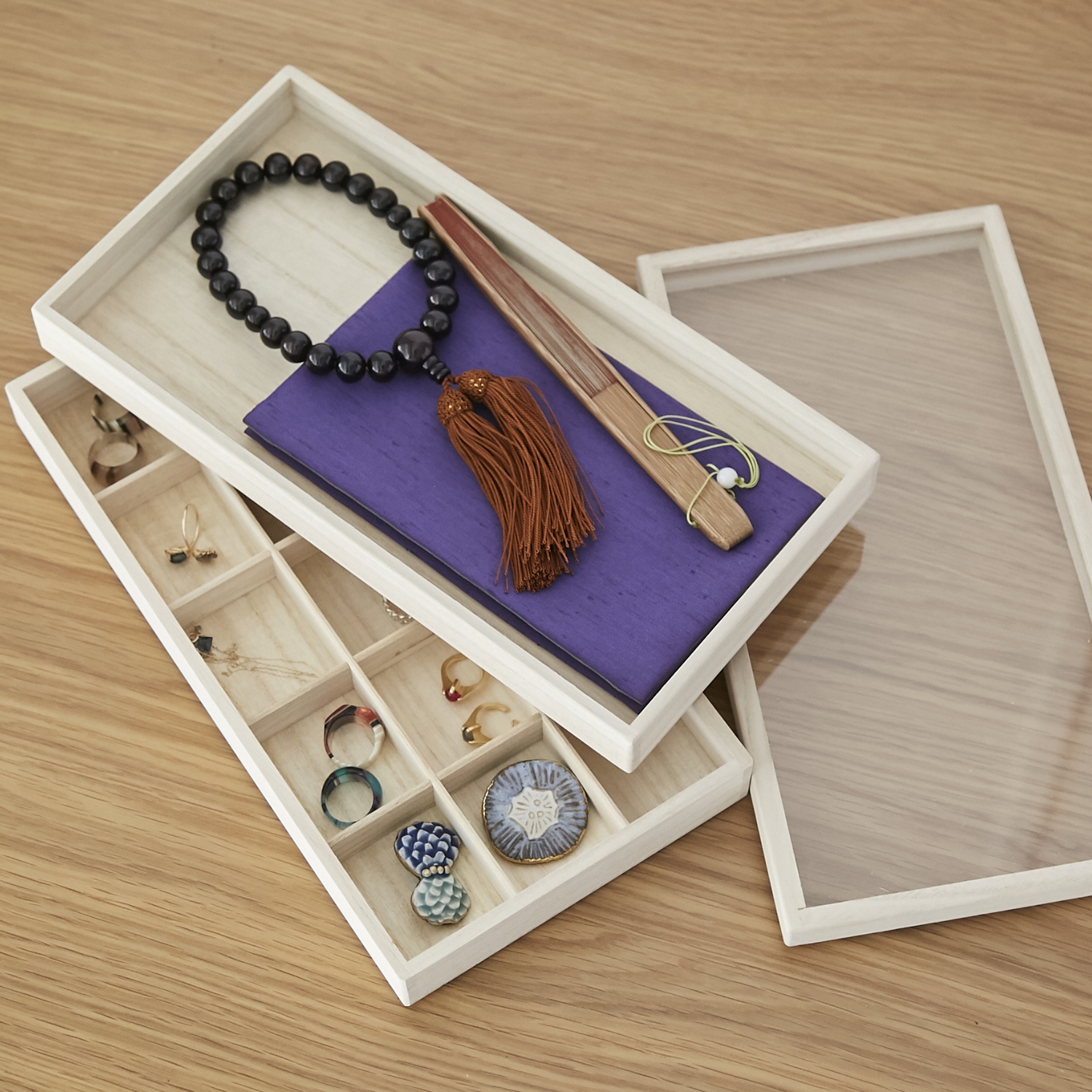 増田桐箱店/トレー 仕切り付（桐小物引き出し対応） -単品でも引き出し