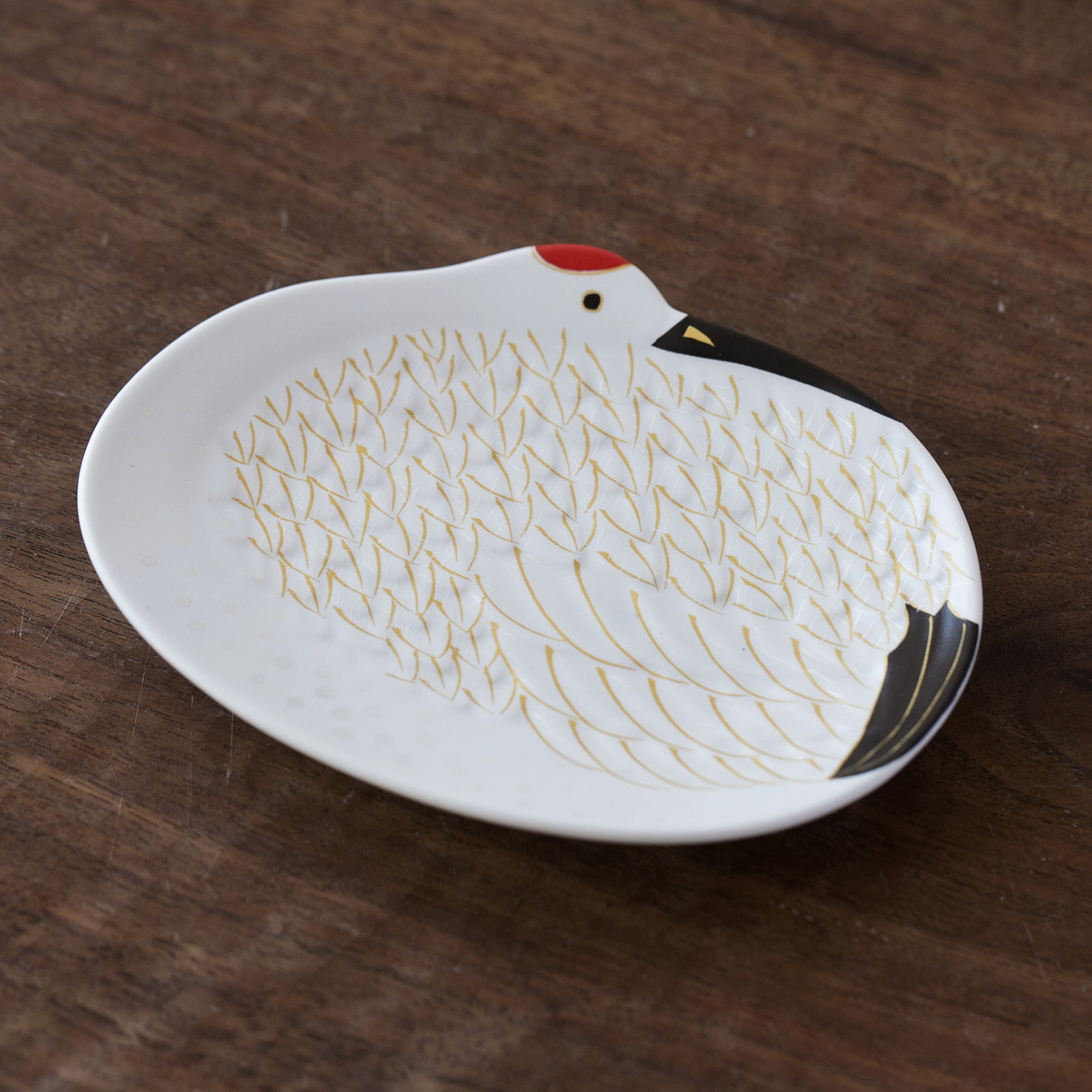 幸楽窯 錦雪衣金羽根 鶴型銘々皿 -縁起の良い絵柄で、おめでたい食卓に