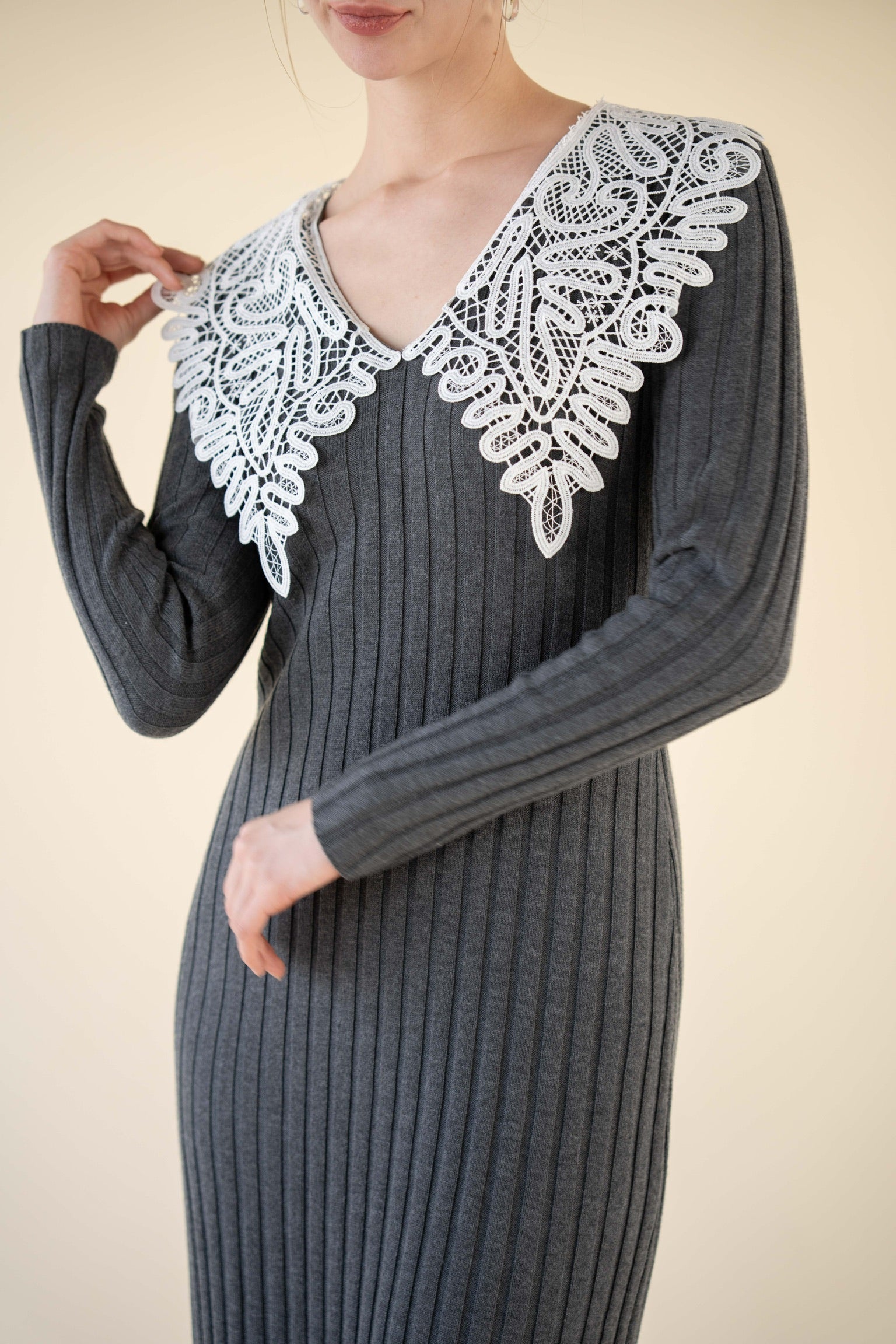 lace collar knit one-piece – Acka online store