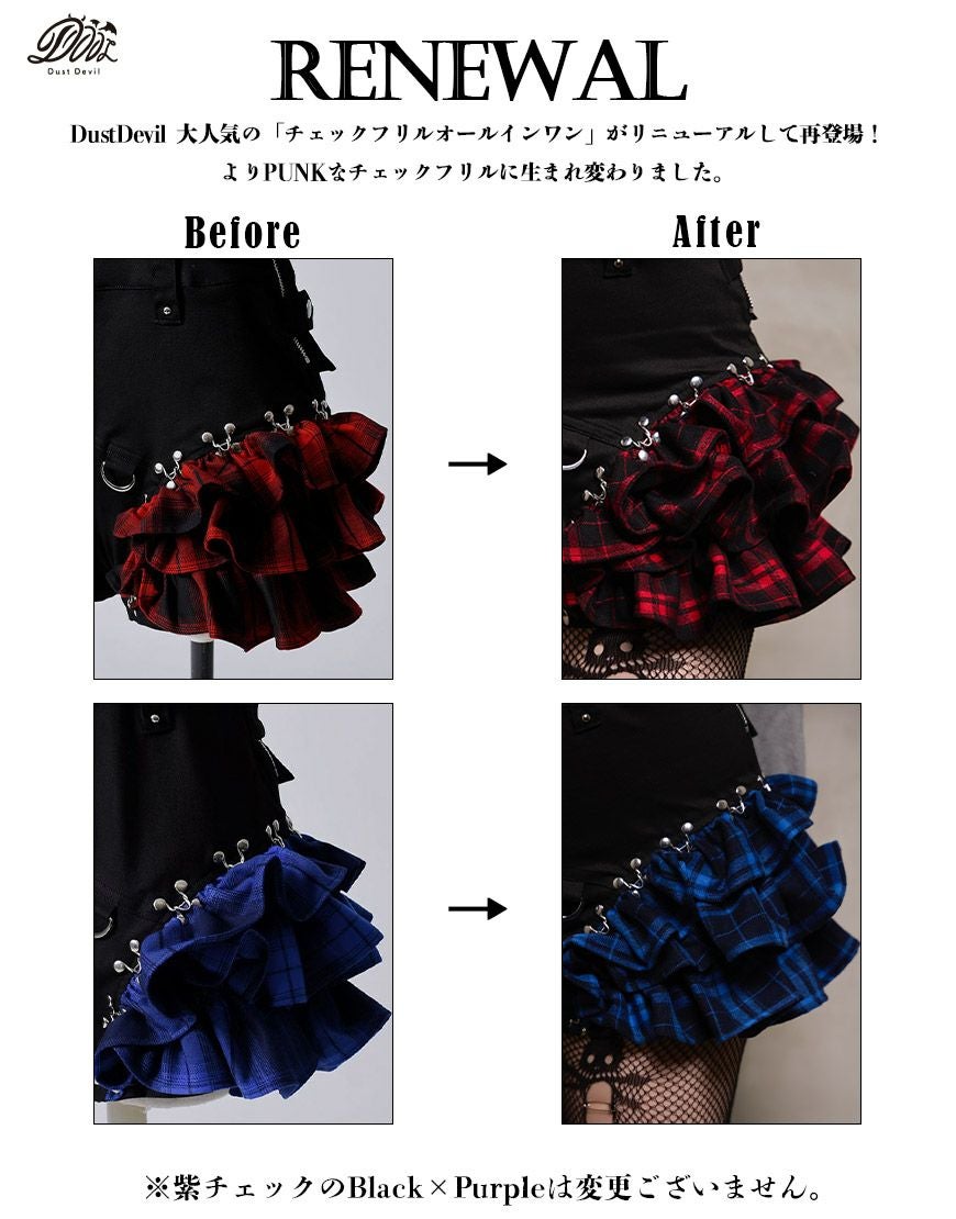 DustDevil【ダストデビル】チェックフリルオールインワンピース/全2色