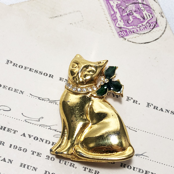 英国 ヴィンテージジュエリー 猫ブローチ|ACTON ANTIQUES英国