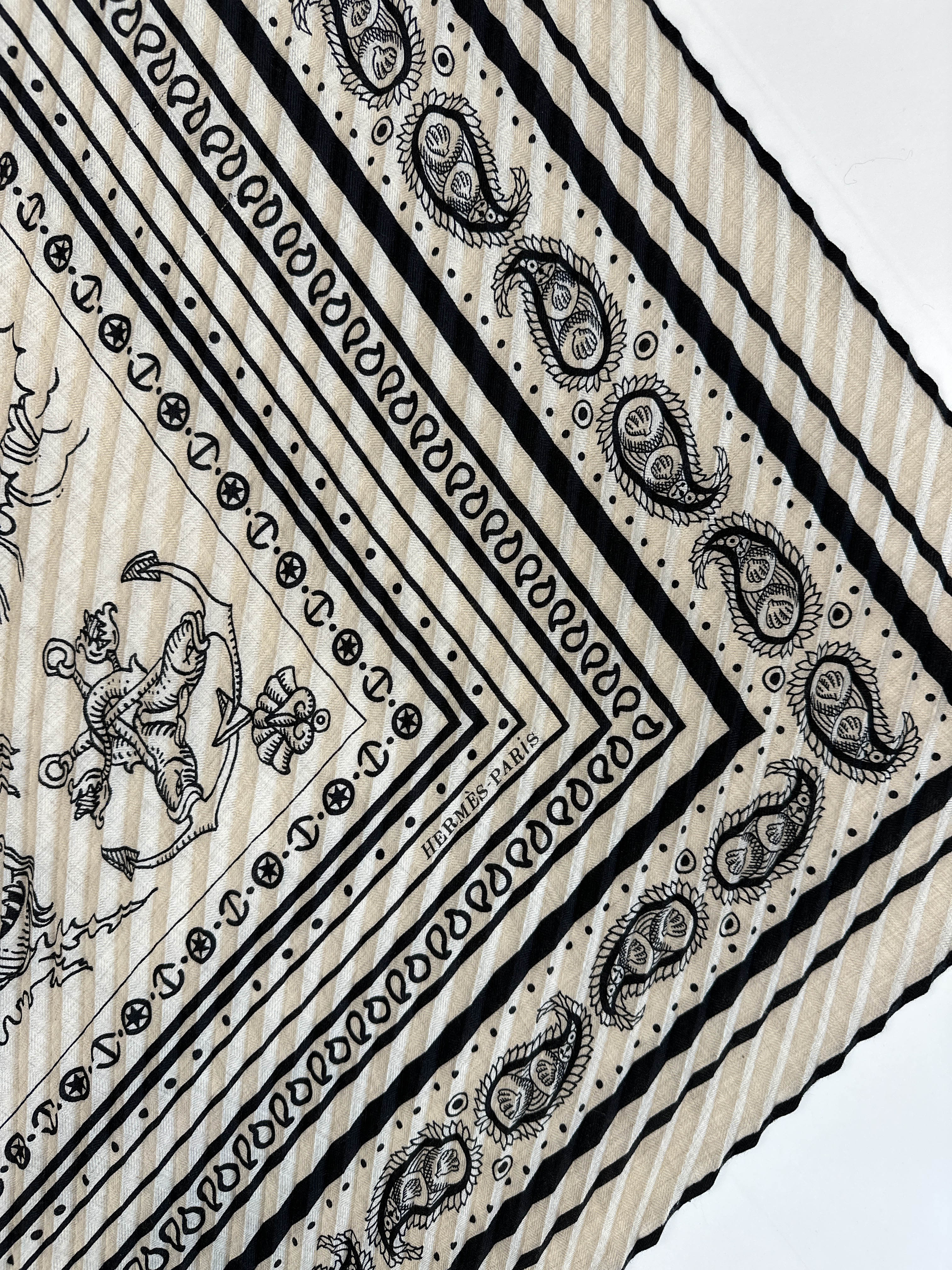 Hermès Tatouages Marins Bandana Cashmere Silk Plissé 140