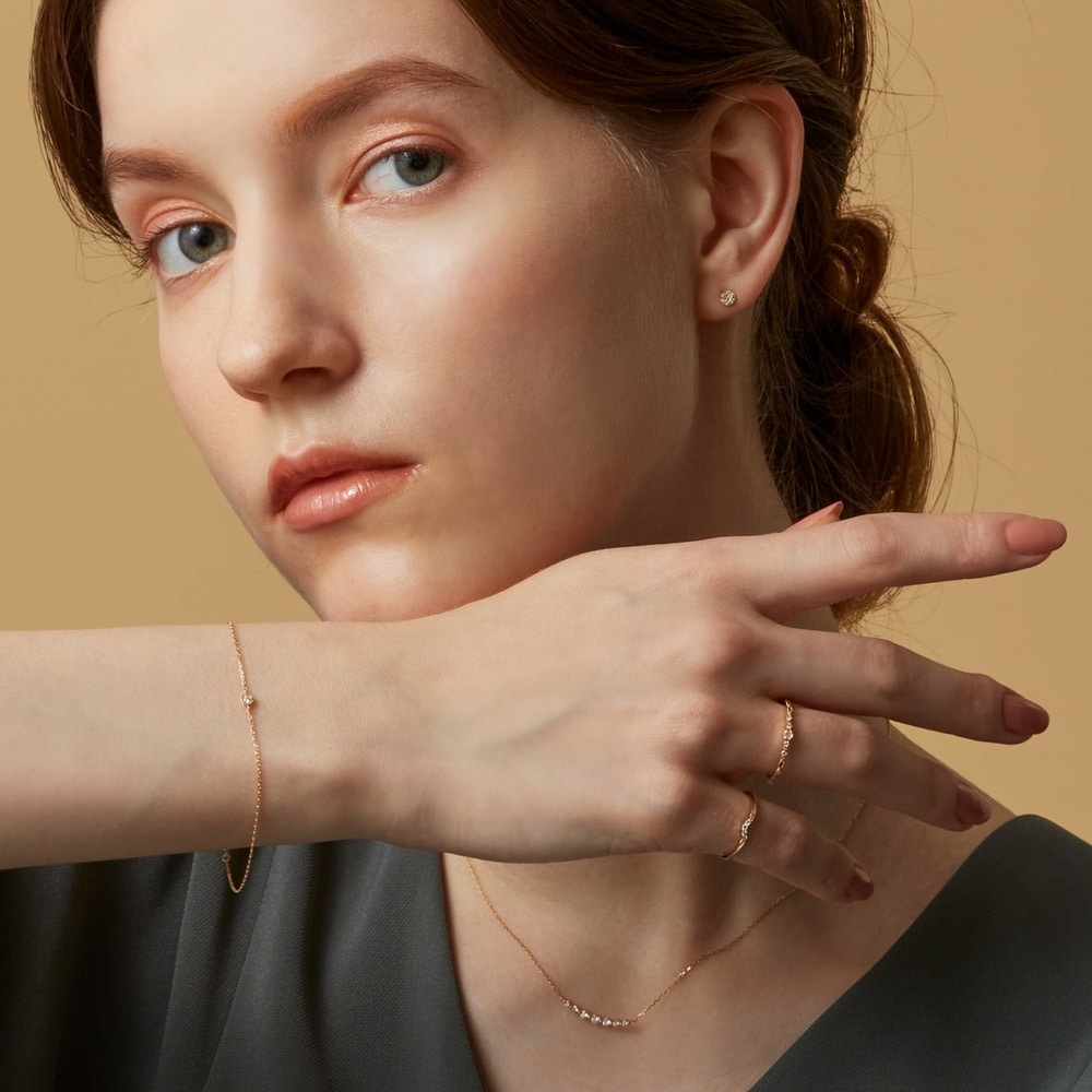 agete】ハート型チャームブレスレットK18 K18ダイヤモンドブレスレット