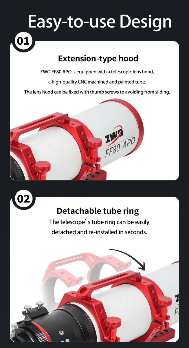 ZWO FF80 Apo 80mm f/7.5 Petzval Refractor Telescope