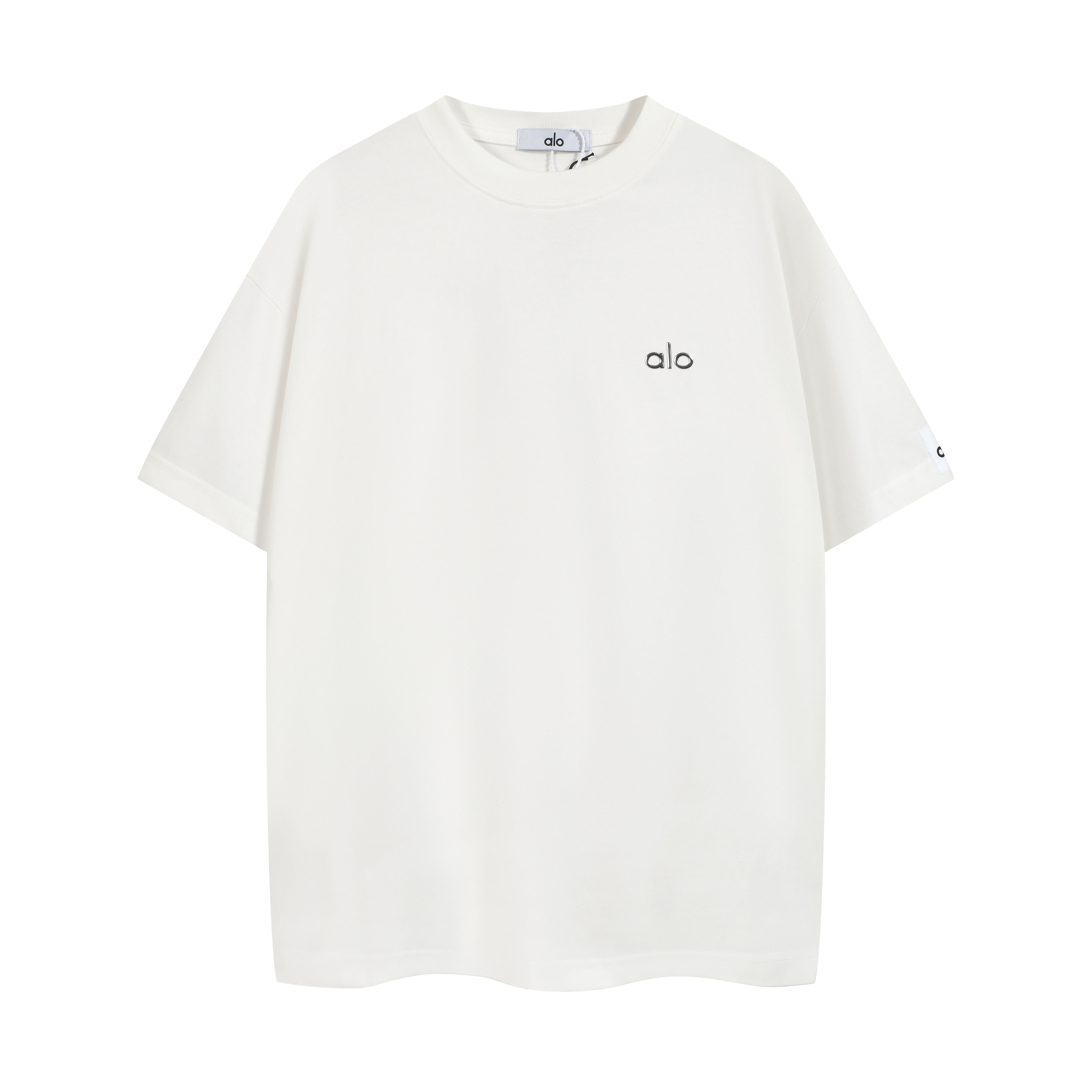 ALO Yoga White Logo Short Sleeve Tee - Relaxed Studio Fit