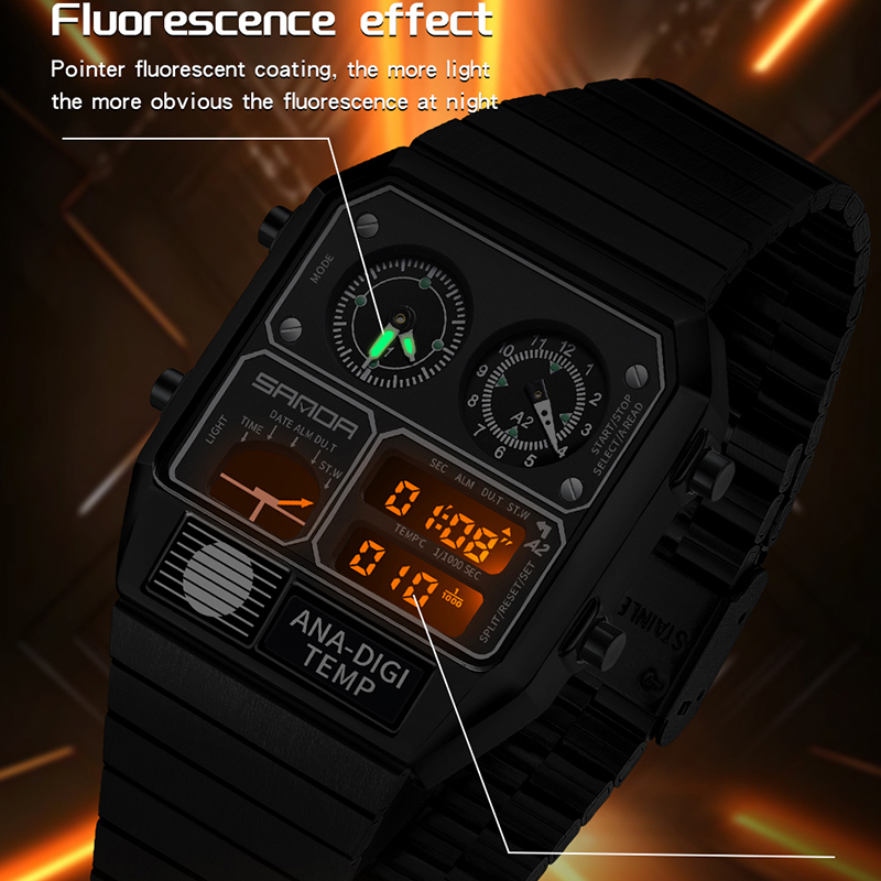 SANDA 3192 Top Men's Youth Casual Square Electronic Watch Multi