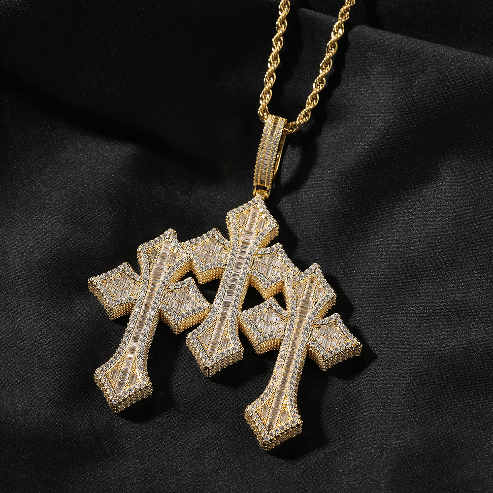 THE BLING KING Iced Triple Cross Pendant Necklace For Men Micro