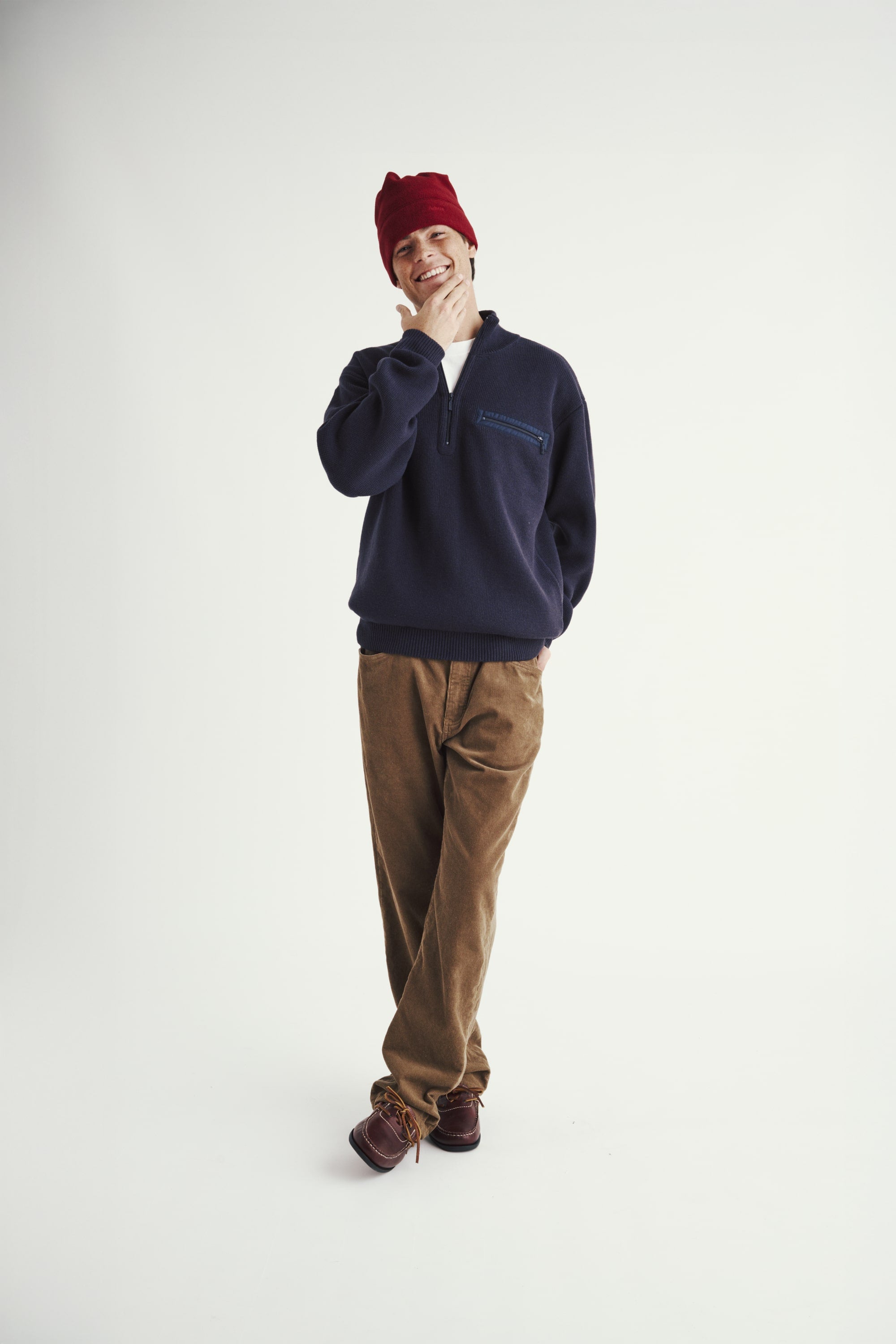 3/4 Zip Knit Pocket Sweater - Navy / Adsum