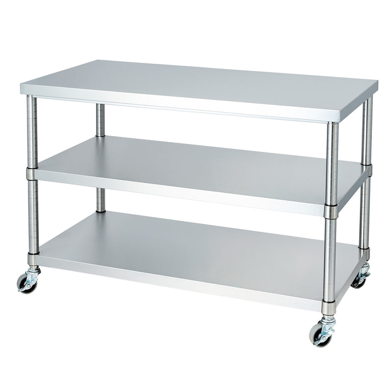 別注サイズ可】ステンレス作業台 ベタ棚2段仕様 キャスター付【法人様