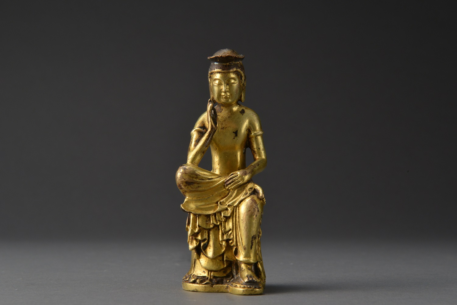 仏教美術 李朝 銅 菩薩 仏像 時代物 朝鲜 李朝 金銅仏 仏像 半跏