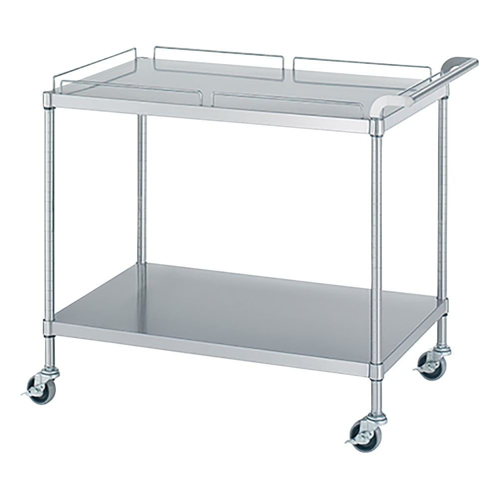 1-2475-15 ステンレスワゴン(SUS430) 900×600×800mm(棚2段・天板ガード