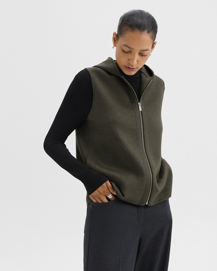 Double-Face Wool-Cashmere Hooded Zip-Up Vest | Theory