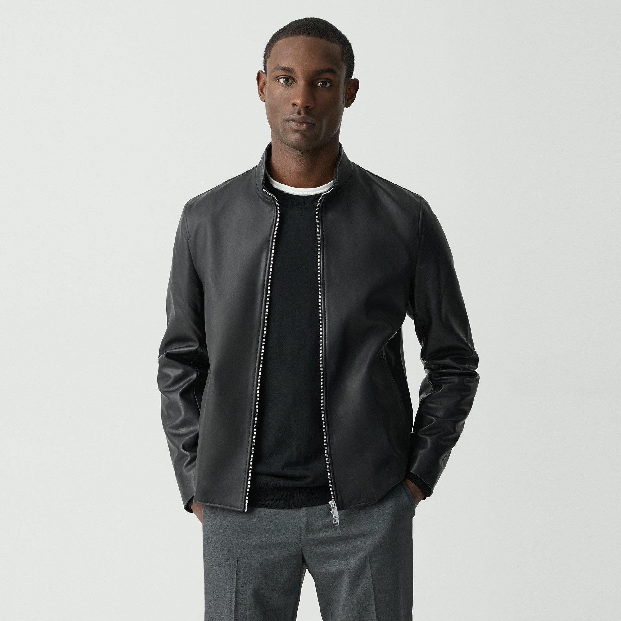 Black Morvek Zip Jacket in Leather | Men's Leather Jacket | Theory