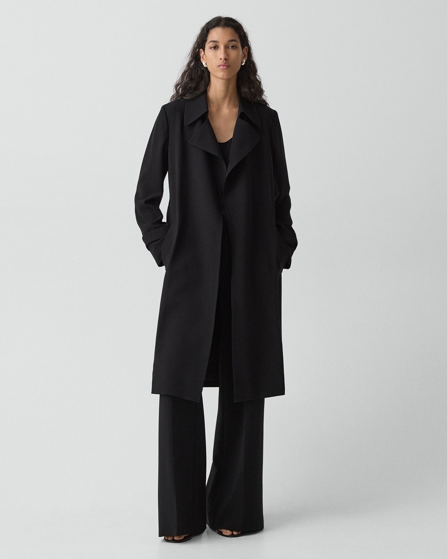 Black Oaklane Trench Coat in Admiral Crepe | Women's Trench Coat