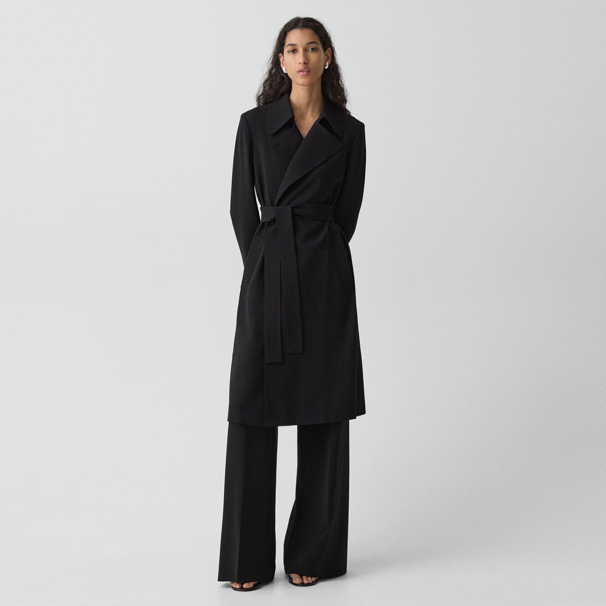 Black Oaklane Trench Coat in Admiral Crepe | Women's Trench Coat